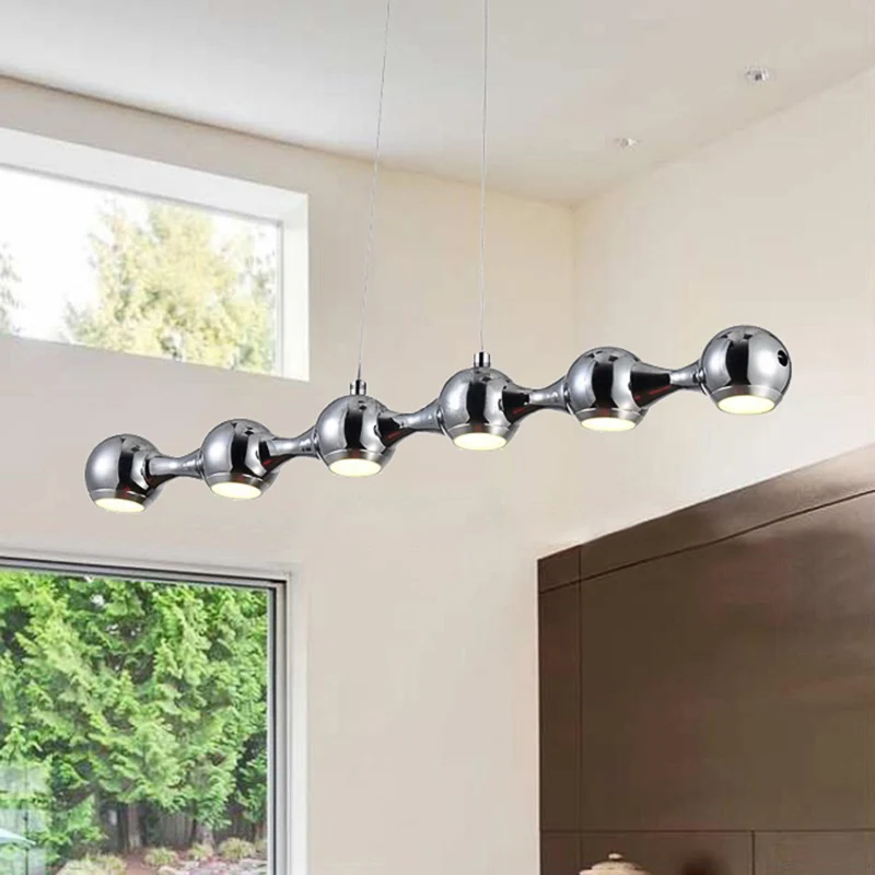 Plafonnier suspendu boule moderne en métal, 6 lumières chromées, éclairage d'îlot de salon en blanc chaud/blanc Clearhalo
