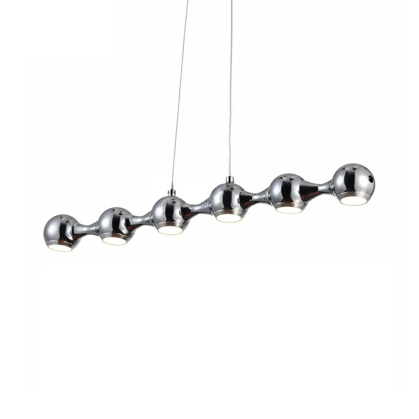 Plafonnier suspendu boule moderne en métal, 6 lumières chromées, éclairage d'îlot de salon en blanc chaud/blanc Clearhalo