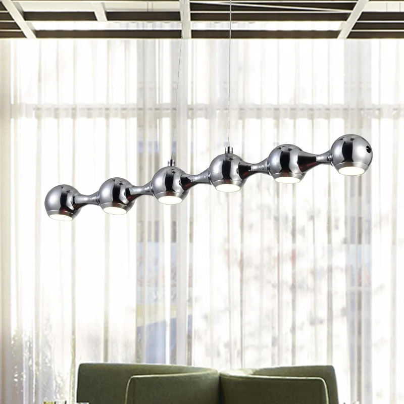 Plafonnier suspendu boule moderne en métal, 6 lumières chromées, éclairage d'îlot de salon en blanc chaud/blanc Clearhalo