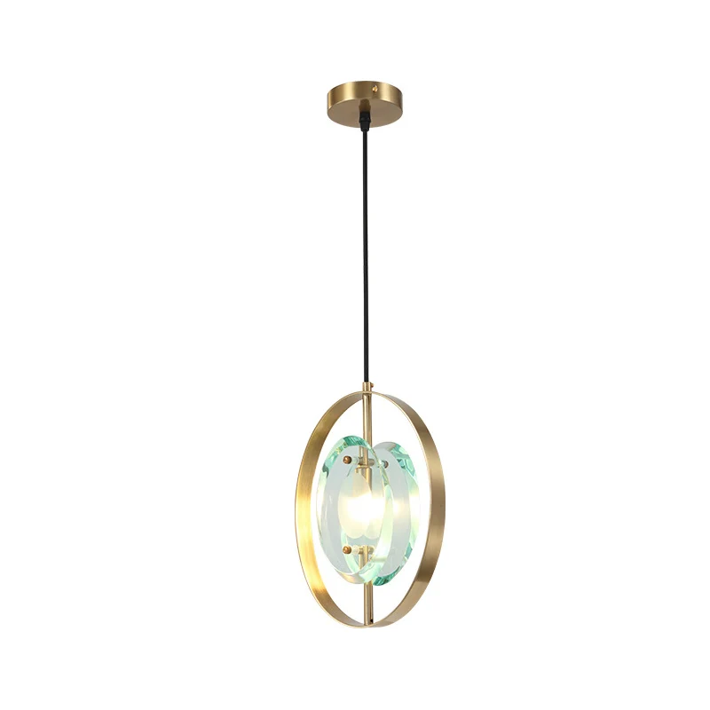 Plafonnier suspendu à cadre ovale doré, luminaire suspendu contemporain à 1 tête en métal avec abat-jour en cristal transp...