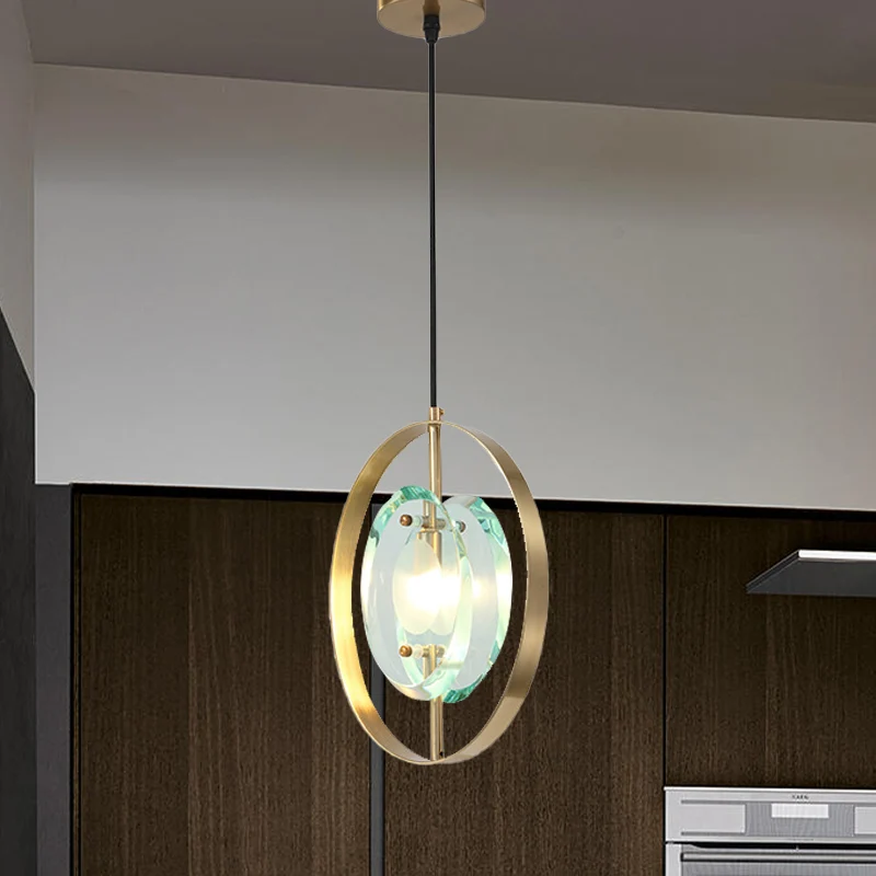 Plafonnier suspendu à cadre ovale doré, luminaire suspendu contemporain à 1 tête en métal avec abat-jour en cristal transp...