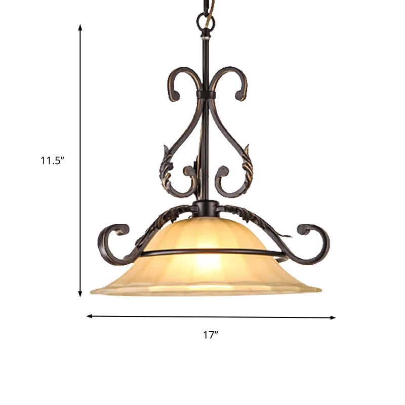Plafonnier suspendu classique évasé en verre blanc, 1 lumière, noir Clearhalo
