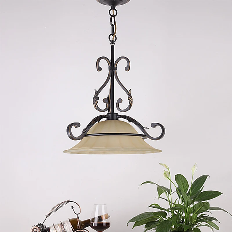 Plafonnier suspendu classique évasé en verre blanc, 1 lumière, noir Clearhalo