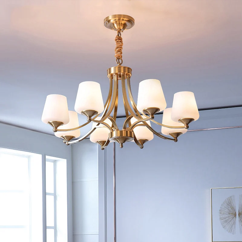 Plafonnier suspendu conique traditionnel, lustre en verre opalin, éclairage en laiton Clearhalo