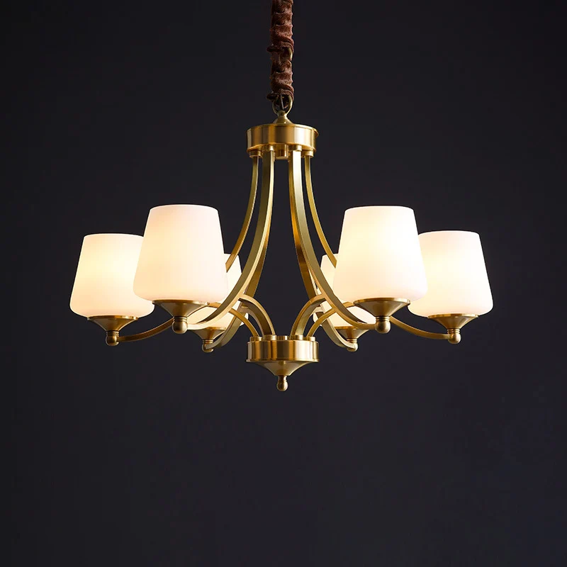 Plafonnier suspendu conique traditionnel, lustre en verre opalin, éclairage en laiton Clearhalo