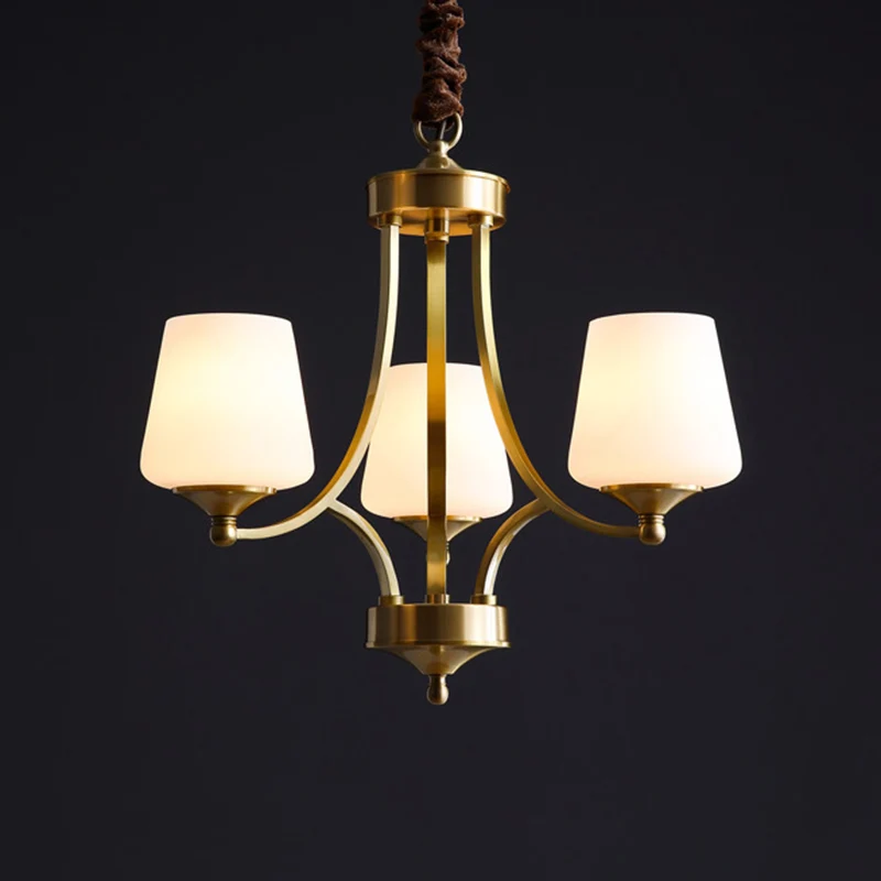 Plafonnier suspendu conique traditionnel, lustre en verre opalin, éclairage en laiton Clearhalo