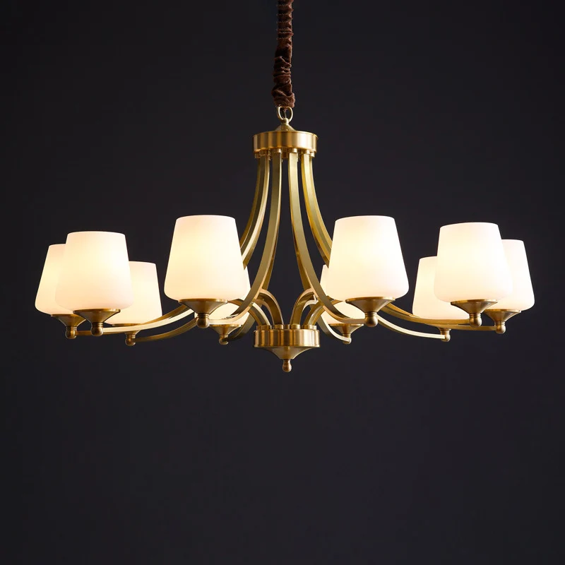 Plafonnier suspendu conique traditionnel, lustre en verre opalin, éclairage en laiton Clearhalo