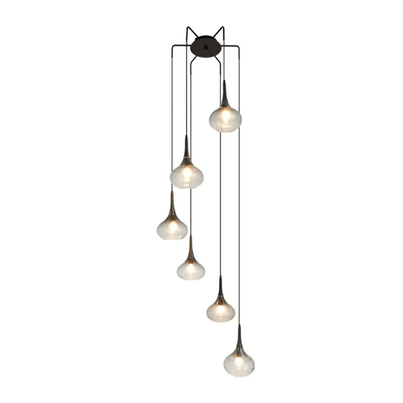 Plafonnier suspendu en forme de goutte d'eau, moderne, en verre fumé ombré, à 6 ampoules, pour escalier Clearhalo