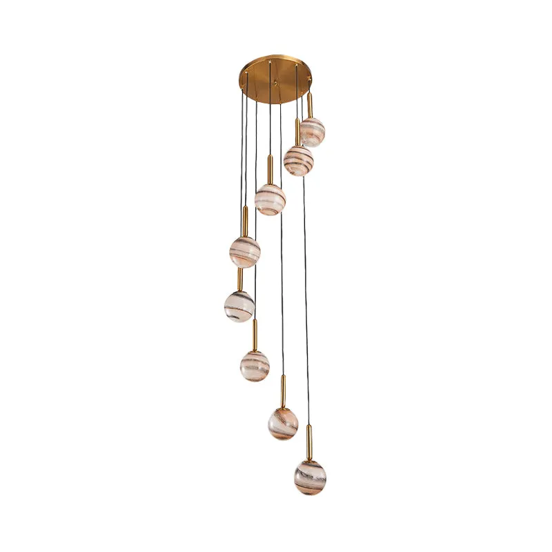 Plafonnier suspendu à 8 lumières, moderne, en verre Jupiter marron, avec Design en spirale Clearhalo