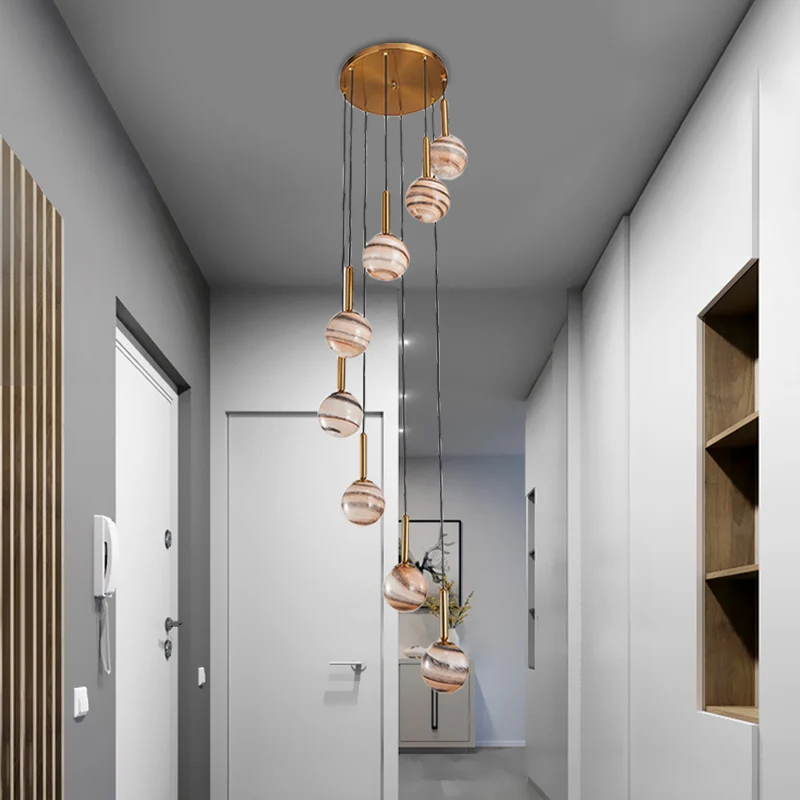 Plafonnier suspendu à 8 lumières, moderne, en verre Jupiter marron, avec Design en spirale Clearhalo