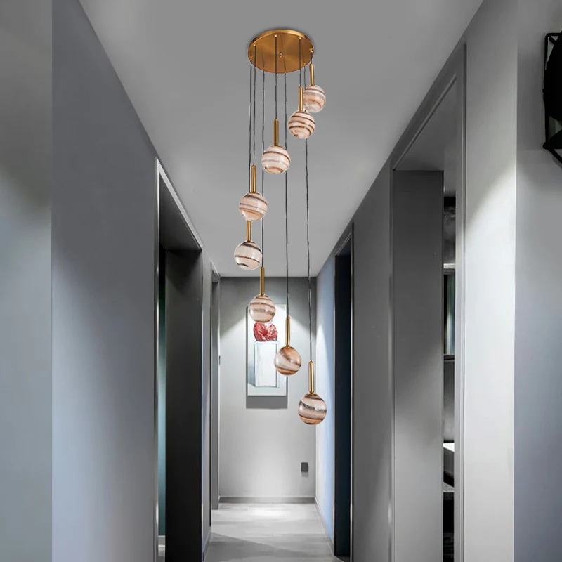 Plafonnier suspendu à 8 lumières, moderne, en verre Jupiter marron, avec Design en spirale Clearhalo