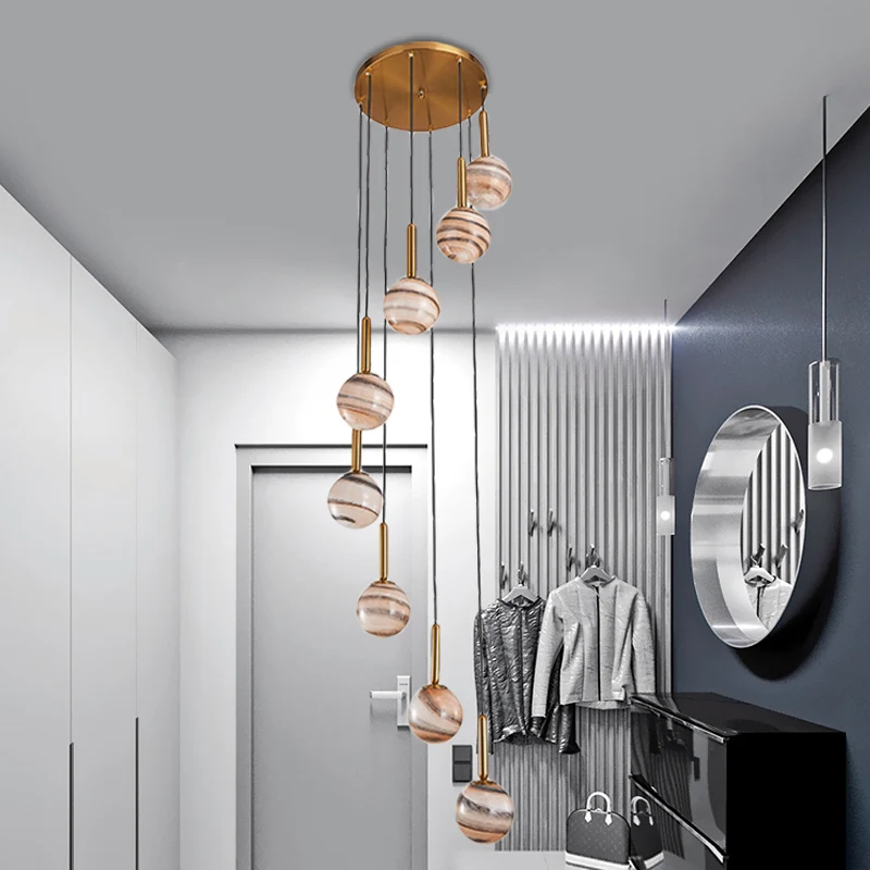 Plafonnier suspendu à 8 lumières, moderne, en verre Jupiter marron, avec Design en spirale Clearhalo