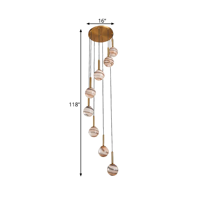 Plafonnier suspendu à 8 lumières, moderne, en verre Jupiter marron, avec Design en spirale Clearhalo