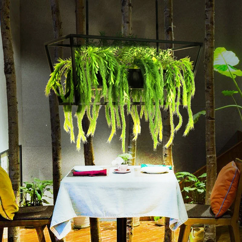 Plafonnier trapézoïdal pour Restaurant, île, rétro en métal, 2 têtes, lampe LED noire avec décor végétal Clearhalo