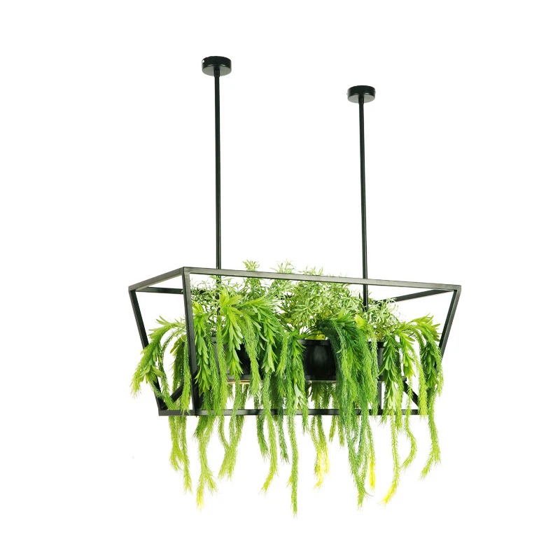 Plafonnier trapézoïdal pour Restaurant, île, rétro en métal, 2 têtes, lampe LED noire avec décor végétal Clearhalo