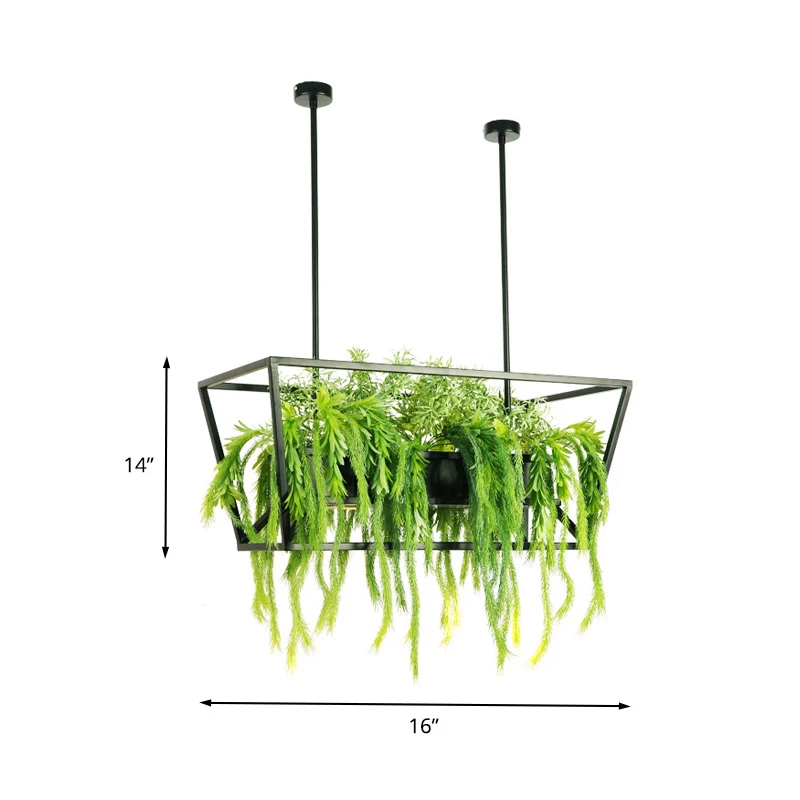 Plafonnier trapézoïdal pour Restaurant, île, rétro en métal, 2 têtes, lampe LED noire avec décor végétal Clearhalo