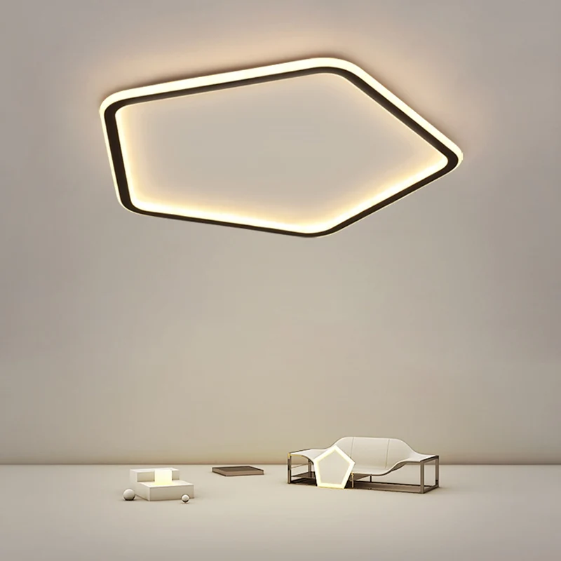 Plafonnier ultra fin minimaliste Pentagone en aluminium pour chambre à coucher, plafonnier LED en noir Clearhalo