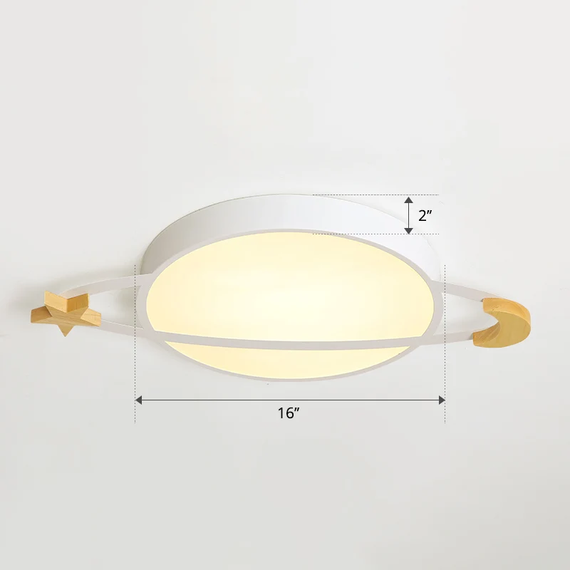 Ringed Planet Plafonnier LED pour enfant en acrylique blanc avec lune et étoile en bois Clearhalo