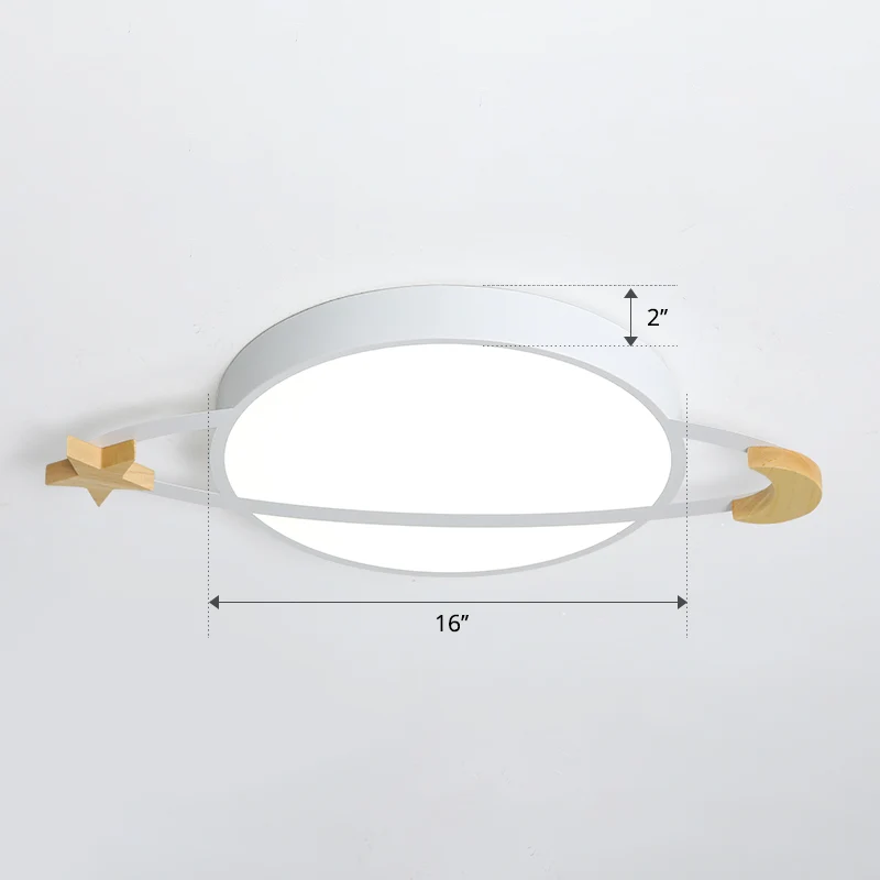 Ringed Planet Plafonnier LED pour enfant en acrylique blanc avec lune et étoile en bois Clearhalo