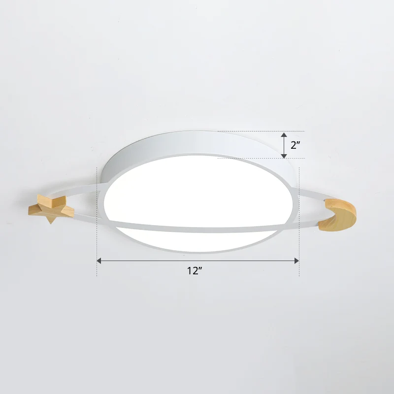 Ringed Planet Plafonnier LED pour enfant en acrylique blanc avec lune et étoile en bois Clearhalo