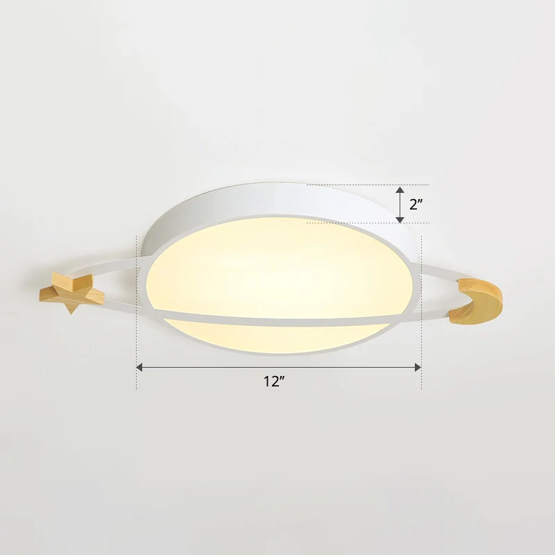 Ringed Planet Plafonnier LED pour enfant en acrylique blanc avec lune et étoile en bois Clearhalo