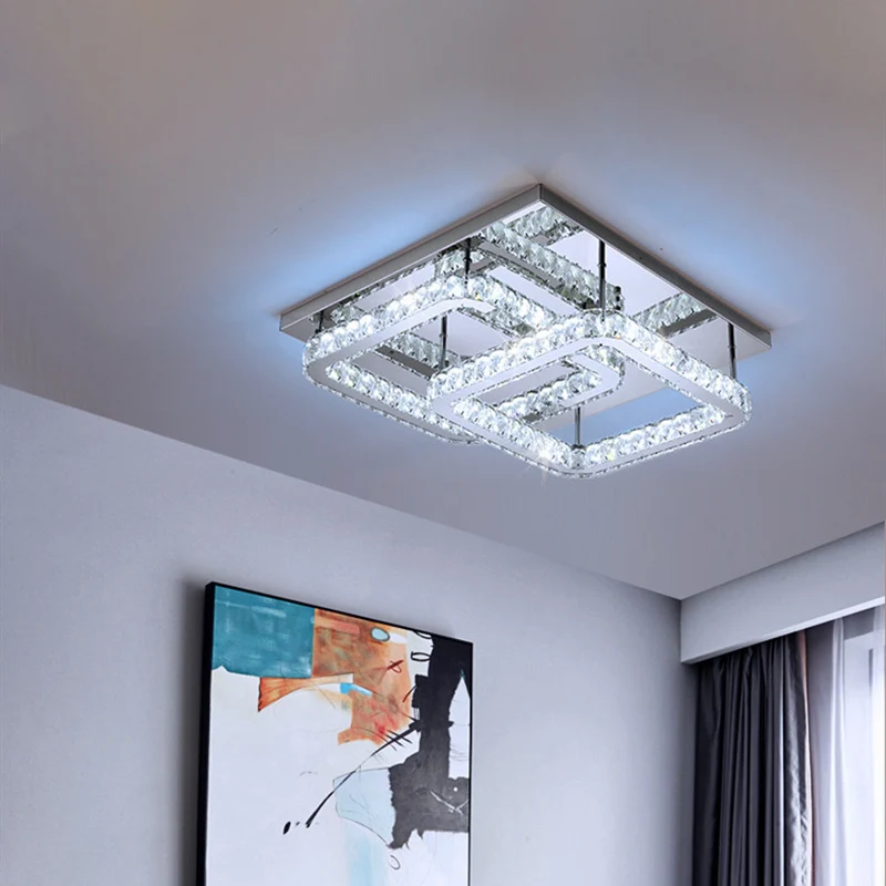 Semi-affleurant en cristal carré, 19,5"/23,5" de largeur, LED chromé, éclairage proche du plafond, lumière chaude/blanche...