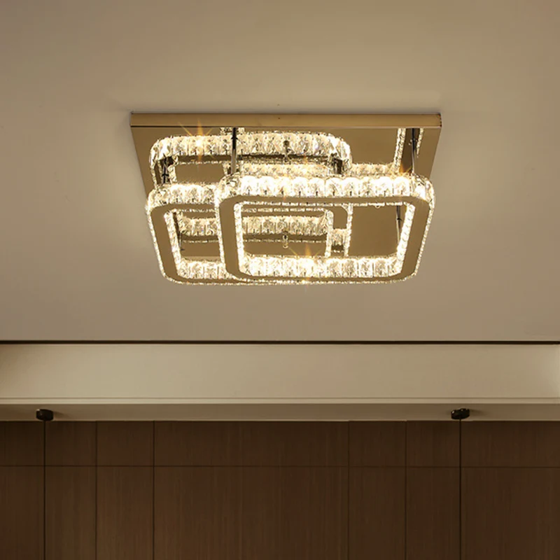Semi-affleurant en cristal carré, 19,5"/23,5" de largeur, LED chromé, éclairage proche du plafond, lumière chaude/blanche...