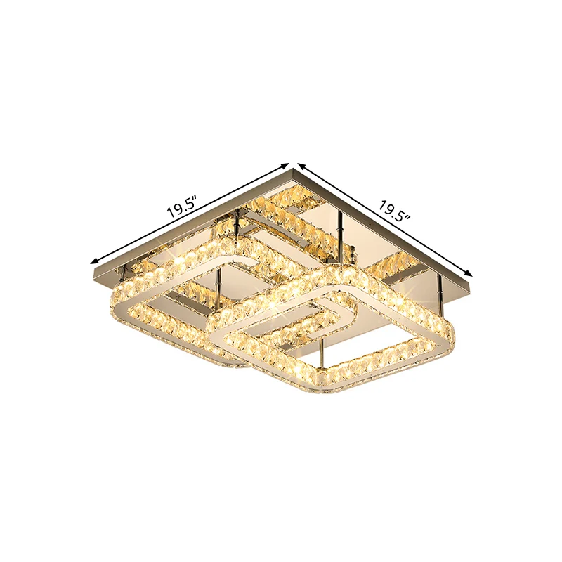 Semi-affleurant en cristal carré, 19,5"/23,5" de largeur, LED chromé, éclairage proche du plafond, lumière chaude/blanche...