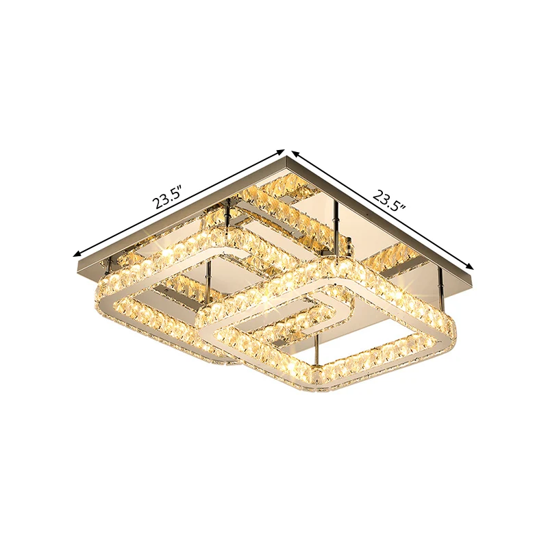 Semi-affleurant en cristal carré, 19,5"/23,5" de largeur, LED chromé, éclairage proche du plafond, lumière chaude/blanche...