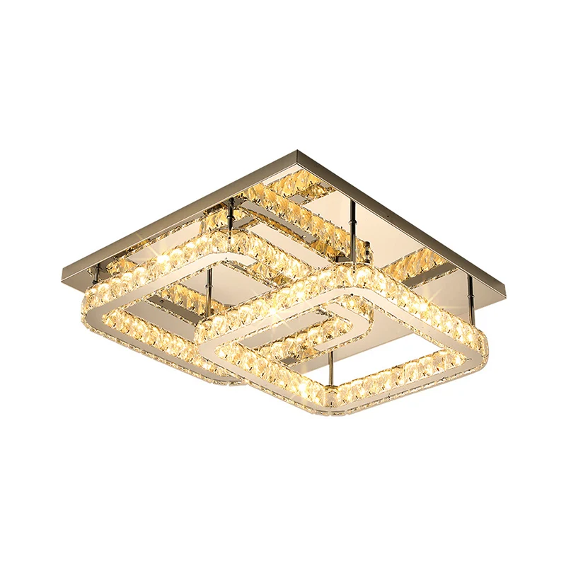 Semi-affleurant en cristal carré, 19,5"/23,5" de largeur, LED chromé, éclairage proche du plafond, lumière chaude/blanche...