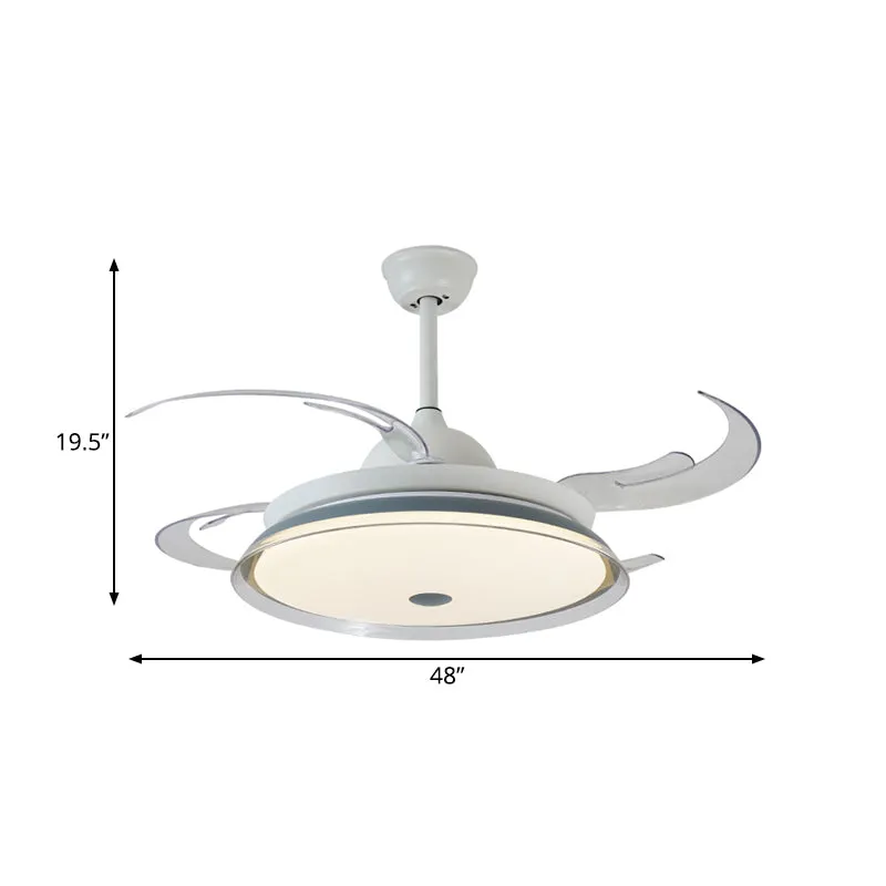 Semi-plafonnier LED en métal de 48 po de largeur, luminaire rond contemporain blanc pour chambre à coucher, 4 pales transp...