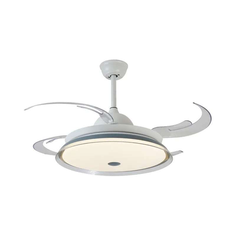 Semi-plafonnier LED en métal de 48 po de largeur, luminaire rond contemporain blanc pour chambre à coucher, 4 pales transp...