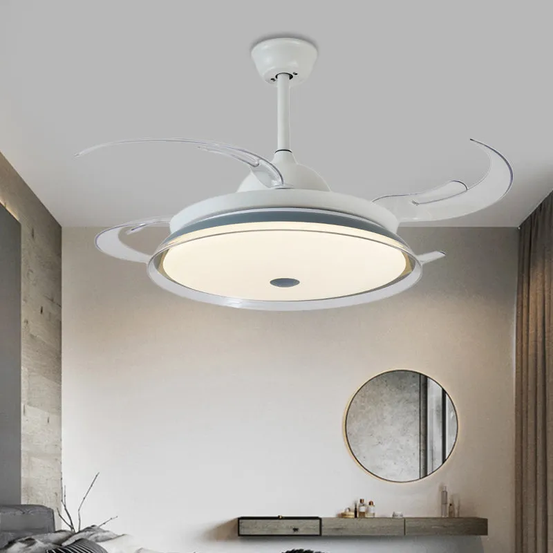 Semi-plafonnier LED en métal de 48 po de largeur, luminaire rond contemporain blanc pour chambre à coucher, 4 pales transp...
