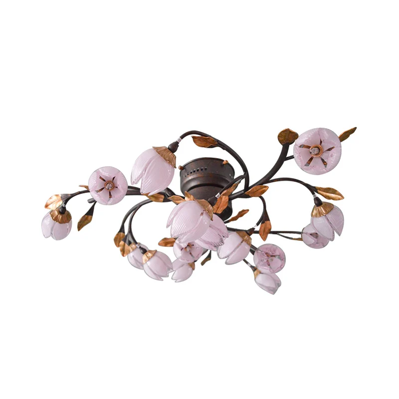 Semi-plafonnier en métal à 15 lumières, lampe LED romantique pastorale en Nickel Lotus pour chambre à coucher, éclairage p...