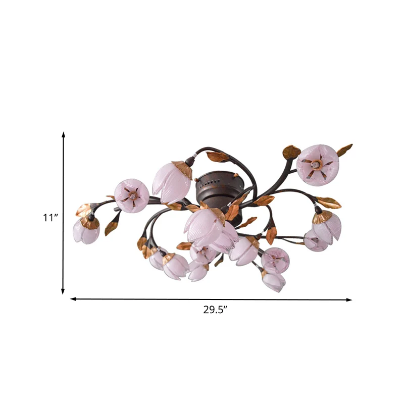 Semi-plafonnier en métal à 15 lumières, lampe LED romantique pastorale en Nickel Lotus pour chambre à coucher, éclairage p...