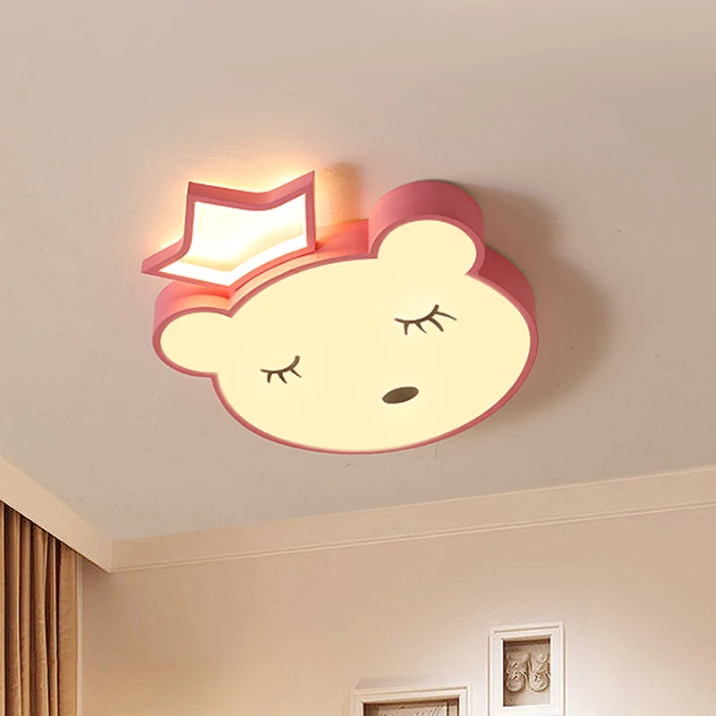 Sleeping Bear Prince Plafonnier en acrylique à LED rose/blanc avec lumière chaude/blanche Clearhalo