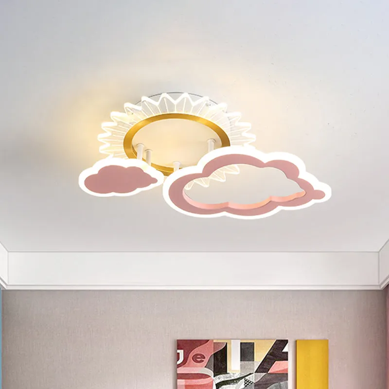 Soleil/arc-en-ciel et nuage encastré dessin animé acrylique LED rose éclairage encastré pour chambre d'enfant Clearhalo