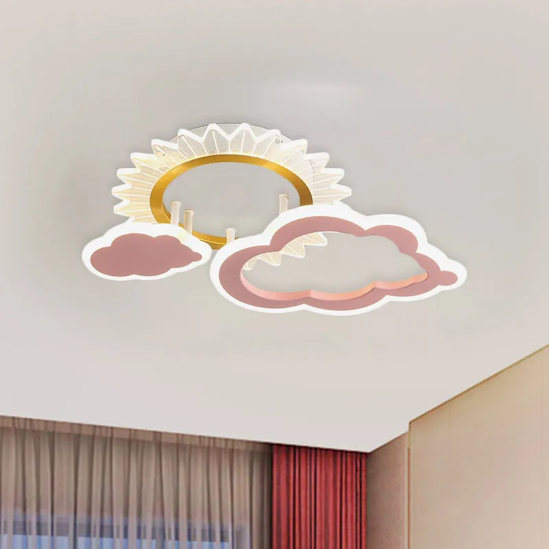 Soleil/arc-en-ciel et nuage encastré dessin animé acrylique LED rose éclairage encastré pour chambre d'enfant Clearhalo