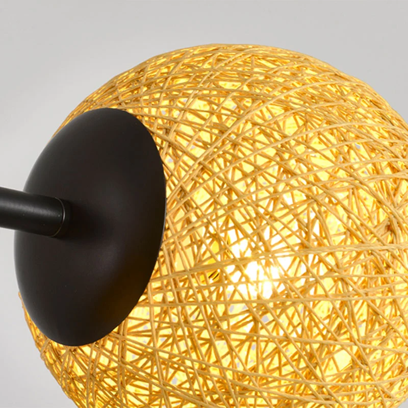 Sphère rotin lustre suspension contemporaine 4 têtes lin luminaire suspendu Clearhalo