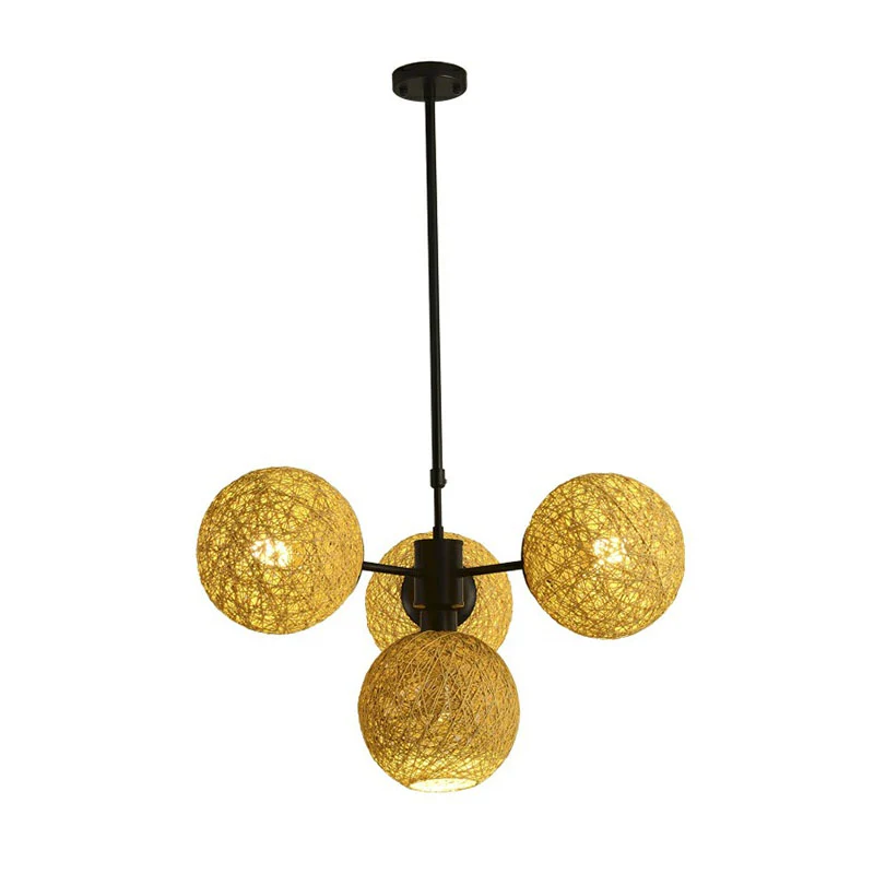 Sphère rotin lustre suspension contemporaine 4 têtes lin luminaire suspendu Clearhalo