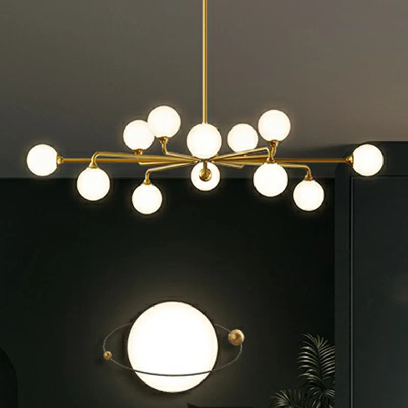 Spoutnik – lustre de plafond postmoderne en verre, boule laiteuse, Kit d'éclairage suspendu pour salon Clearhalo