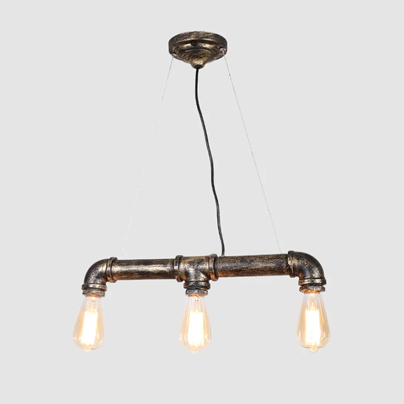 Steampunk Water Pipe Island Light Luminaire suspendu en fer forgé en bronze Clearhalo