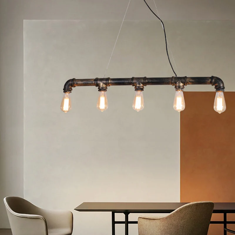 Steampunk Water Pipe Island Light Luminaire suspendu en fer forgé en bronze Clearhalo
