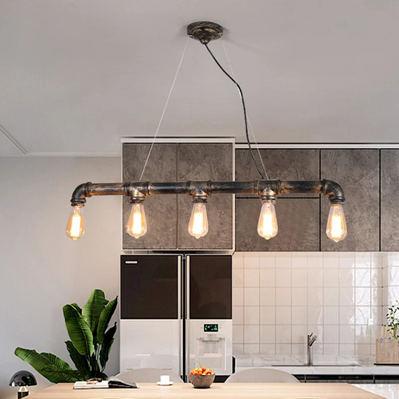 Steampunk Water Pipe Island Light Luminaire suspendu en fer forgé en bronze Clearhalo