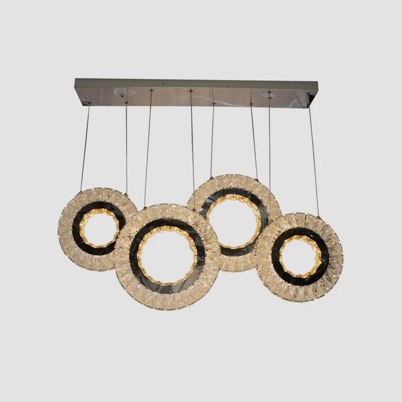 Suspension en blocs de cristal transparent à 4 anneaux, plafonnier LED contemporain pour porche, noir Clearhalo