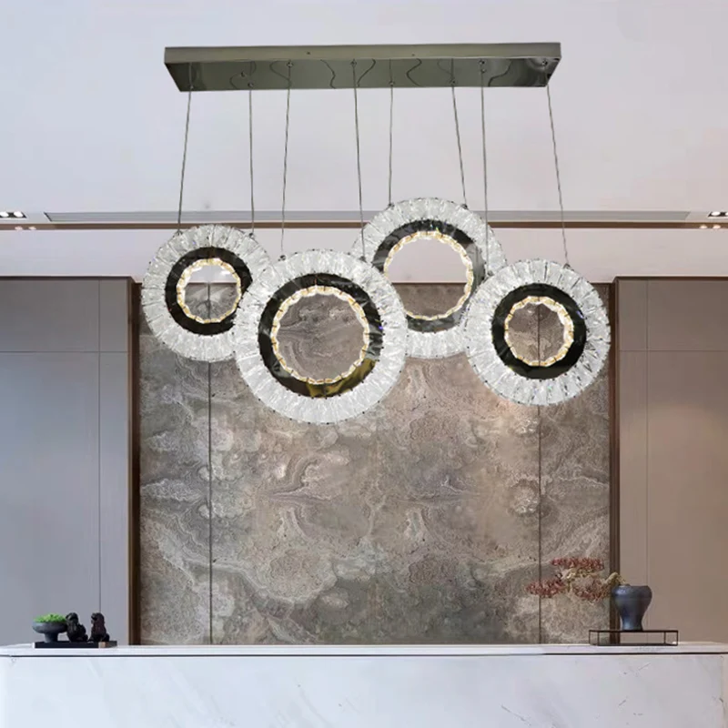 Suspension en blocs de cristal transparent à 4 anneaux, plafonnier LED contemporain pour porche, noir Clearhalo