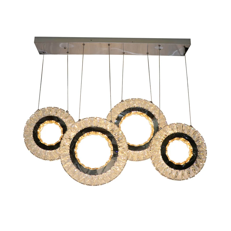 Suspension en blocs de cristal transparent à 4 anneaux, plafonnier LED contemporain pour porche, noir Clearhalo