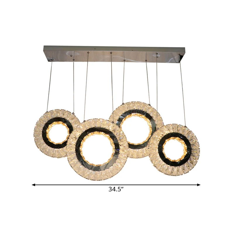 Suspension en blocs de cristal transparent à 4 anneaux, plafonnier LED contemporain pour porche, noir Clearhalo