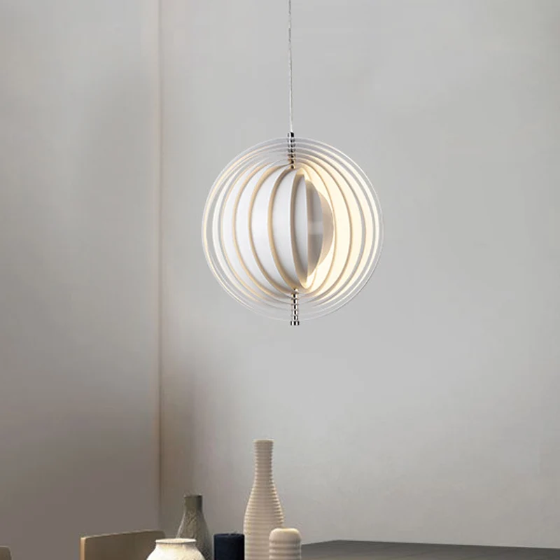 Suspension boule rotative simulée éclipse, nouveauté nordique, luminaire suspendu simple en aluminium pour salon, blanc Cl...