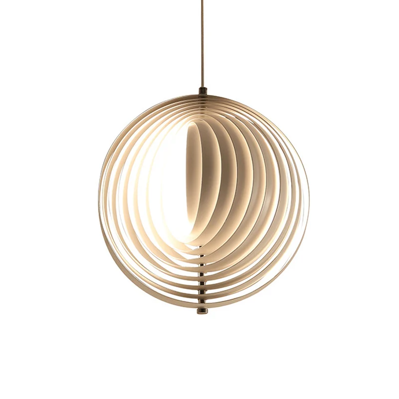 Suspension boule rotative simulée éclipse, nouveauté nordique, luminaire suspendu simple en aluminium pour salon, blanc Cl...